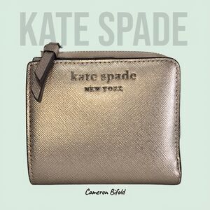 Kate Spade Cameron Small L-Zip Metallic Rose Gold Bifold Wallet-LIKE NEW